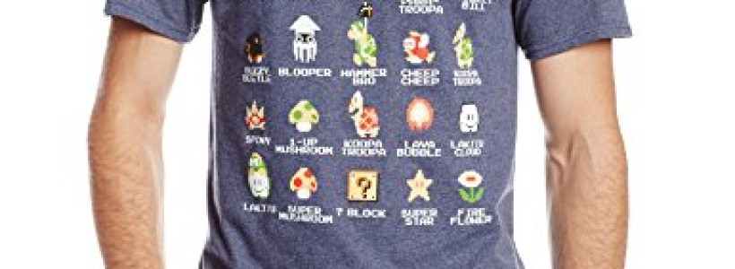 Nintendo Men’s Pixel Cast T-Shirt, Navy Heather, Medium